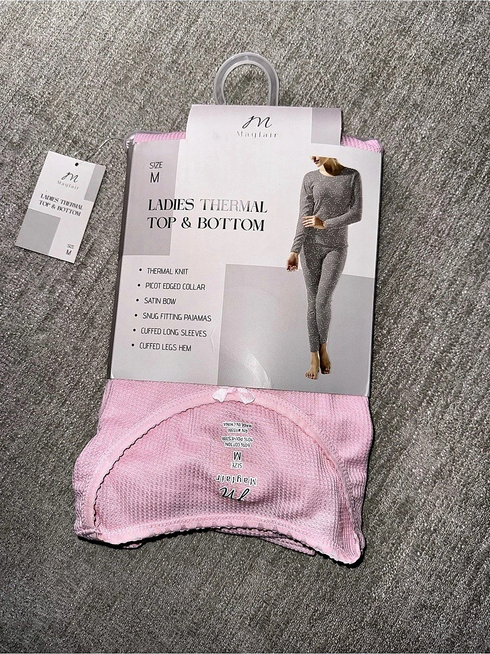 Mayfair Women’s Thermal Pajama Set Pink Top & Bottom Size M NWT